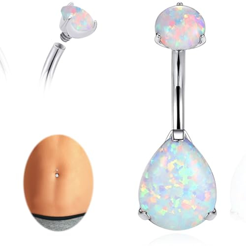 Limerencia Piercing de Ombligo 14G Titanio Médico Hipoalergénico con Lágrima Ópalo CZ para Mujeres