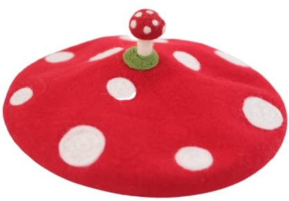 CoBtee Lolita Kawaii Red Mushroom Beret Vintage Artist French Painter Hat Sweet Wool Beanies Handmade Cap Women