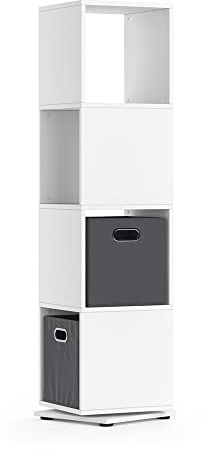 Vicco Drehregal, Weiß, 35.2 x 144.2 cm | mit 2 Faltboxen, zur Aufbewahrung von Akten und 30x30 cm Boxen, 360° drehbar