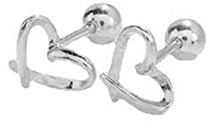 20G Sterling Silver Heart Stud Earring for Women Girls Teen Charm Love Tiny Small Screw Back Sleeper Cartilage Tragus Post Hypoallergenic Pierced Body Jewelry Birthday Holiday Gifts Xmas Bff
