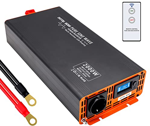 DATOUBOSS Wechselrichter 48V DC auf 230V AC Reiner Sinus 2000W/4000W, Spannungswandler Power Inverter mit Fernbedienung Bildschirm LCD 1xAC-Steckdosen für Wohnmobil