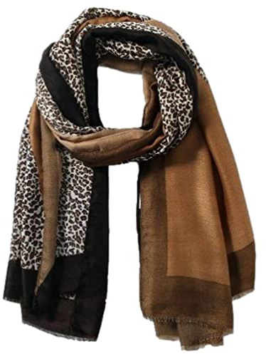 Purple Possum® Damen-Schal, Braun, Schwarz, Leopardenmuster, goldfarben, glitzernd, Baumwollmischung, Schal, braun, 42