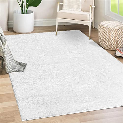 payé Tapis de salon, à poils longs, 160 x 230 cm, blanc, uni, moelleux, moderne, bohème, doux, pour chambre à coucher