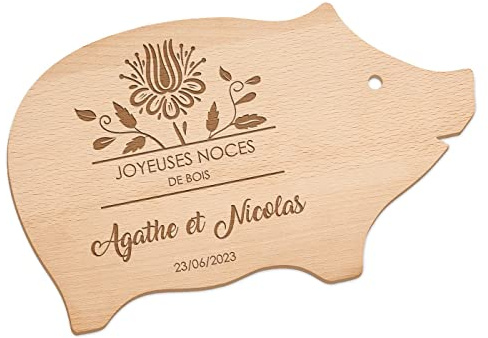 Maverton Plateau personnalisé, Planche à découper en forme de cochon | Planche avec gravure pour couples, souvenir de mariage, pour jeunes mariés, pour noces, parents, noces