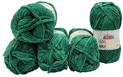 5 x 100 Gramm Himalaya Dolphin Star Strickwolle, Babywolle mit Glitzer, 500 Gramm Wolle Super Bulky (dunkelgrün 92131)