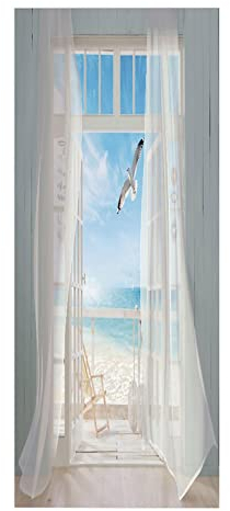 TüRtapete Selbstklebend TüRposter TüRaufkleber Tapete, Wandaufkleber für Schlafzimmer, Heimdekoration, wasserdicht, abnehmbar, Premium Vinyl Upgrade, Terrasse, Meer, Strand, Möwe