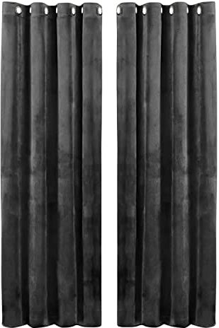 Hafaa Grey Blackout Curtains for Bedroom – 66” wide x 72” drop Crushed Velvet Thermal Insulated Curtains for Living Room – Eyelet Room Darkening Curtain with 2 Tie Backs (168cm x 183cm)