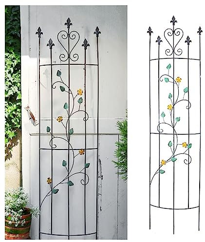Halbkreis-Klettergerüst, Rankgitter Metall, Mit Blättern Und Blumen, 166 × 39 cm Gartenspalier Im Vintage-Stil Zur Dekoration Von Garten, Balkon, Rasen, Terrasse
