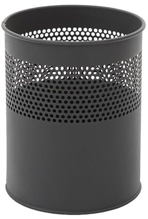 PROREGAL Runder halbperforierter Papierkorb aus Metall | 10 Liter, HxØ 27,5x23,5cm | Schwarz