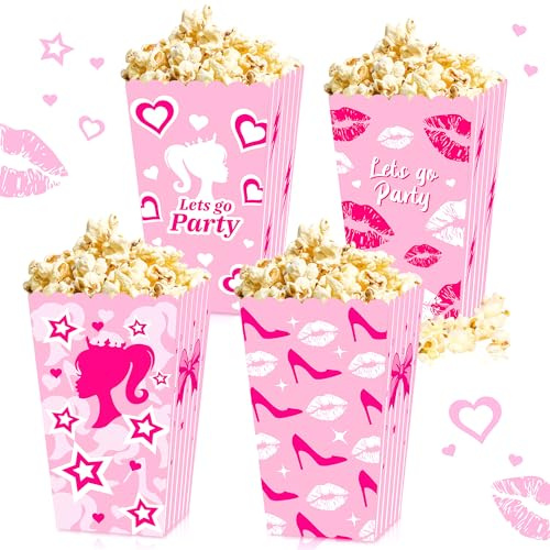 JeVenis 12PCS Hot Pink Gril Party Favors Popcorn Box Taschen Geschenktüten Hot Pink Grill Geburtstag Dekoration