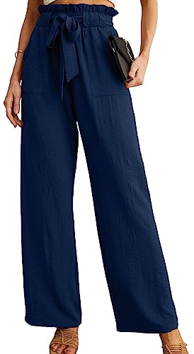 IWOLLENCE Marlenehose Damen Straight Wide Leg Hose Damen High Waist Business Hose Bundfaltenhose mit Taschen