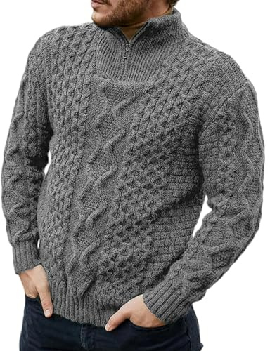 TEidea Maglione Uomo Magione A Maglia all'Uncinetto retrò per Uomini - Calore Invernale, Spesso Ed Elegante, Dolcevita con Cerniera-02 Grigio Scuro-XL