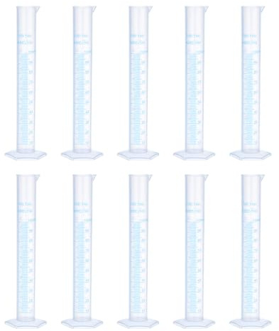 sourcing map Plastic Graduated Cylinder, 100ml Measuring Cylinder, Test Tube Beakers, 2-Sided Metric Marking, Clear Hex Base for Lab Home 10Pcs