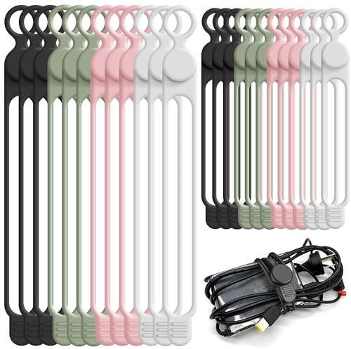 Nearockle 24 Stück Silikon Kabelbinder Wiederverschließbar Organisieren für Ladegerät, Kabelbinder Set, Kabel Organizer für Zuhause 10.7cm und 18cm (Multicolor A)