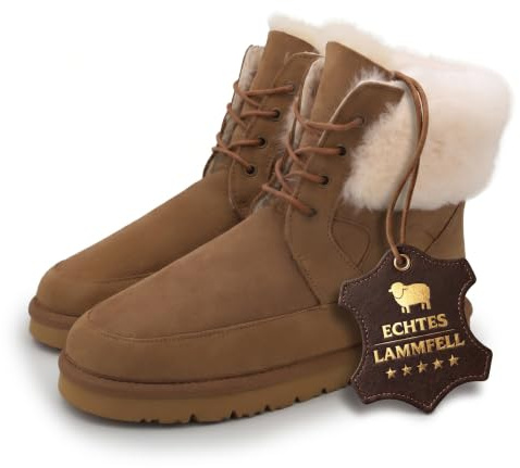 Rohn Moden Skara Lammfell Boots Damen – Stiefel Lammfell gefüttert & Winterstiefel aus 100% echtem Lammfell, warm und atmungsaktiv – Lammfell Stiefel Damen – leichte EVA-Sohle