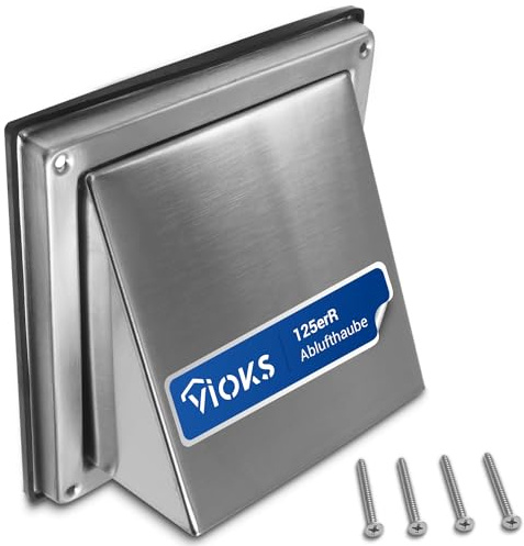 VIOKS Lüftungsgitter Edelstahl 125mm - Lüftungsrohr Abdeckung Dunstabzug Außen mit Rückstauklappe Dunstabzug Klappe - Abluftgitter Wetterschutzgitter Außenwand für 125er Luftführungssysteme