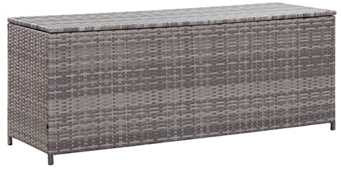 Gecheer Garten-Aufbewahrungsbox Gartenbox als Sitzbank Truhenbank Mit Einer 180 g/m² Planenauskleidung,Aufbewahrungstruhe Auflagenbox Gartentruhe 150 x 50 x 60 cm (B x T x H),PE-Rattan & Stahlgestell