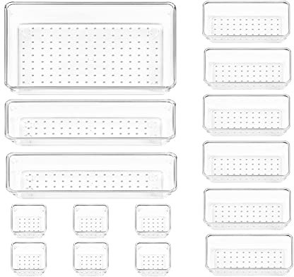 Jisapmzu 15-Teiliges Schubladen-Organizer-Set Aus Durchsichtigem Kunststoff, 4 GrößEn, Vielseitige Badezimmer- und Waschtisch-Schubladen-Organizer, Tabletts, AufbewahrungsbehäLter