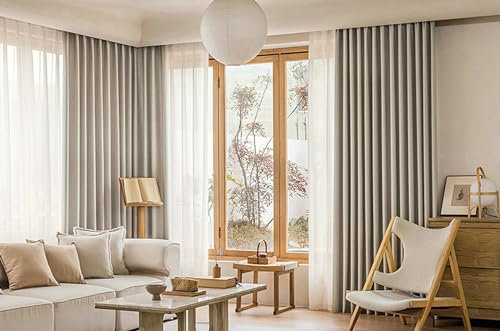 Ayoiow Vorhänge Blickdicht Nach Maß, Thermo Vorhänge Mit Ösen, Polyester Gardinen Vorhang 2Er Set, Haferflocken, 132X274CM
