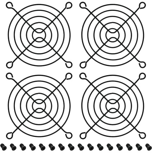 HiQltyla 80mm Fan Grill with Screws, Desktop Computer Case Fan Grills for 80mm Fans, Black Color - 4 Pack