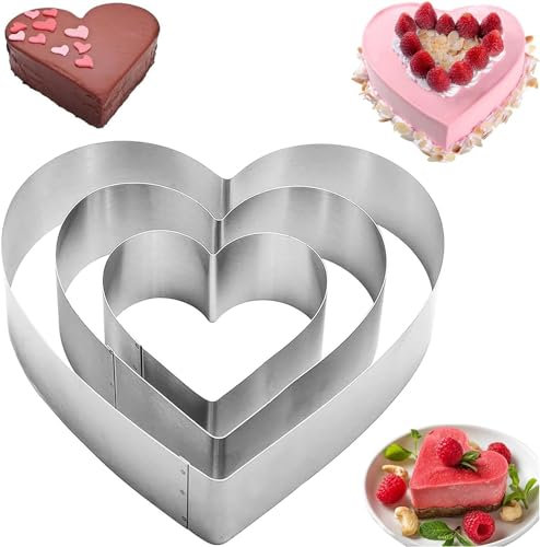 Anello per torta, anello per torta in acciaio inossidabile, set di anelli per torta a forma di cuore, anello per torta rotondo, anello per torta fisso, matrimoni,compleanno, torte con motivi, 3 pezzi