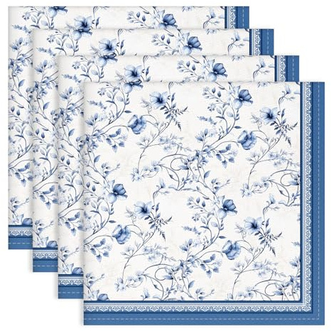 Arquiel Tovaglioli Rose Blu Set di 4, Tovaglioli di Stoffa 100% Cotone Riutilizzabili Morbido Tovaglioli da Tavola Perfetto per Feste, Casa, Cucina, Caffè, Ristoranti, Matrimoni(45×45cm)