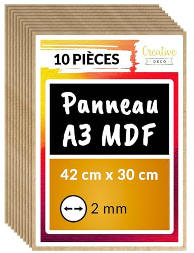 Creative Deco 10 x A3 MDF Platten | 420 x 300 x 2 mm | Dünne Holz-Platten | Perfekt für Laser, CNC Router, Modellierung, Laubsäge