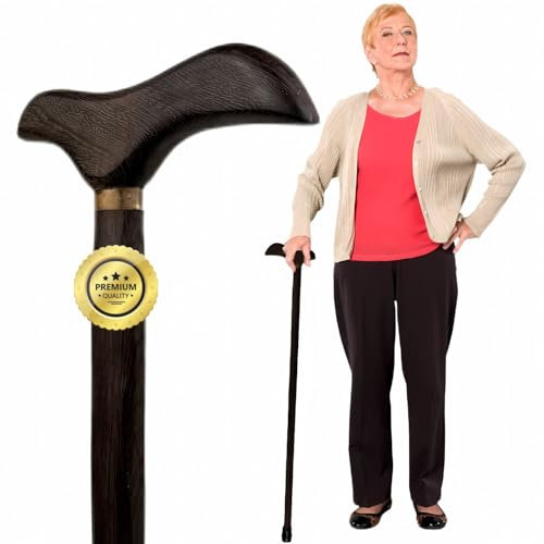 OrtoPrime Bastón para Mayores Madera con Mango Derby Robusto Bastones Madera - Bastón Elegante Antideslizante Bastones de Paseo ORTOPÉDICO Bastón Anciano - Bastón Elegante (Derby Oscuro Liso)