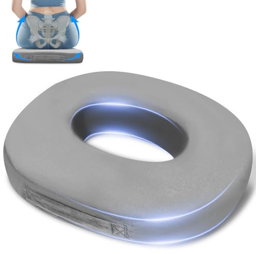 SinLaw Orthopädisches Sitzkissen Rund, Steißbeinkissen aus Memory Schaum, Donut Kissen,Ergonomisches Steißbeinkissen für Rollstühle (Grey)