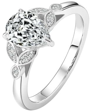 Ayoiow 18 Karat Weißgold Verlobungsring Damen 1Ct Birneschliff Weiß Moissanit Tränenblatt Verlobungsring