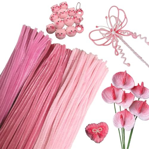 Pfeifenputzer Zum Basteln 300 Stück 3 Farben Pfeifenreiniger Rosa 30CM Chenilledraht Pipe Cleaner Biegeplüsch Basteldraht für Kreative DIY Projekte Dekorationen und Basteldeko