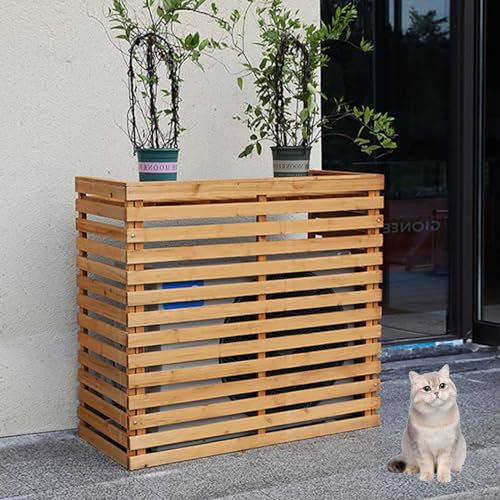 Holz-Zaunpaneele für den Außenbereich, 3 Paneele, Hofzaun mit Terrassengitter-Design, freistehend, kein Grabenzaun für Klimaanlage und Mülleimer, Gelb, 85 x 35 x 80 cm