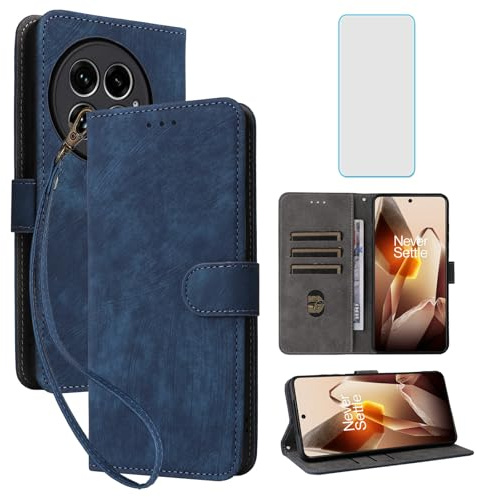 IUQXU RFID Wallet Phone Case for Oneplus 13/1+13 Blue | with Screen Protector,Leather Flip Cover,Card Slot,Kickstand,Women Men Mobile Phone Case for One Plus 1Plus 13 Oneplus13
