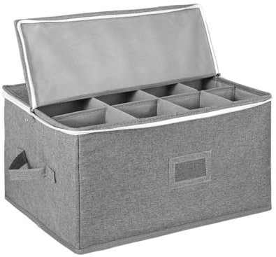 Caja de almacenamiento para copas de vino, soporte para copas de vino, organizador de almacenamiento de copas de vino, apilable, divisores ajustables, interior acolchado suave, protector