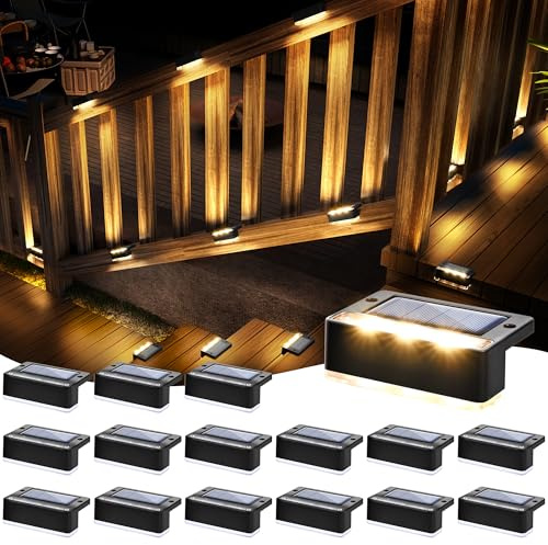 SOLPEX Solar Fence Lights, Solar Deck Lights Outdoor Waterproof Solar Powered for Step, Stair, Balcony,Front Porch,Garden, Walkway,Yard, Patio Decor, IP65 Waterproof (16 Pack, Warm White) 6 LEDs