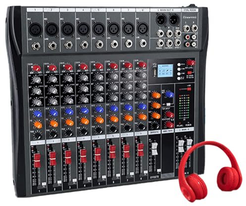 XoTiq Audio Mixer 8 Channel, USB Audio Interface, Professional Music Sound Mixer Board with Reverb, Bluetooth Sound Mixer with 48V Phantom Power for Karaoke Studio Streaming Recording DJ Mixer