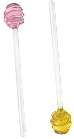 MAGICLULU Cuchara Larga para Miel y Mermelada De Cristal Palito Acanalado, 2 Unidades, Colores Limón y Rosa, Removedor Versátil para Cocina y Bar, Adecuado para Cócteles y Postres