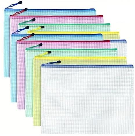 Dokumententasche 10 Stück, A3-Maschentasche mit Reißverschluss, 5 Farben, wasserdichte Aktentasche aus Kunststoff for Organisieren von Schul- und Bürobedarf, Kosmetika, Reisen(10PCS-Colour mixture)