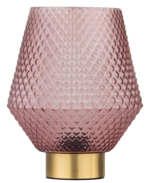Porter - Battery Operated Satin Brass Lamp with Pink Textured Glass