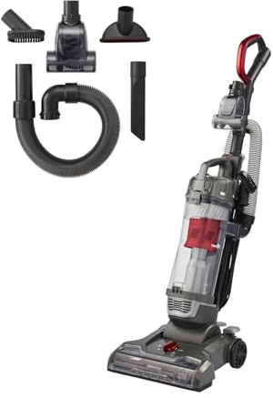 Morphy Richards MRXUPRIGHTFLEX PowerLite Stretch Upright Vacuum Cleaner, 4L, Lightweight, Multi-Cyclonic, Variable Height, LED Headlight, Crevice, Upholstery, Pet Turbo Tool, 9m Cord, Grey/Red,711000