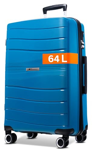 Leon Koffer Mittelgroß 68 Liter Volumen - mit TSA Schloss, Koffer & Trolleys, Reisekoffer, Hartschalenkoffer, Reisekoffer mit Rollen, Trolley, Hartschalenkoffer mittelgroß, Koffer L (Petrol, L)