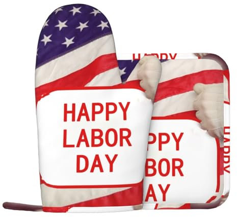 Happy Labor Day Lot de 2 gants de cuisine et maniques antidérapants en silicone résistant à la chaleur pour cuisine