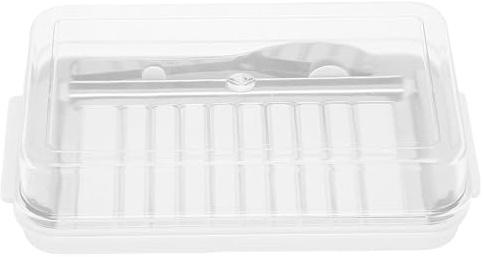 Whltzf Pratico Frigorifero per Frigorifera Contenitore A Fette Affetto in Acciaio Inossidabile Cucina Stoccaggio per Formaggio con Coperchio Trasparente Trasparente con Taglio