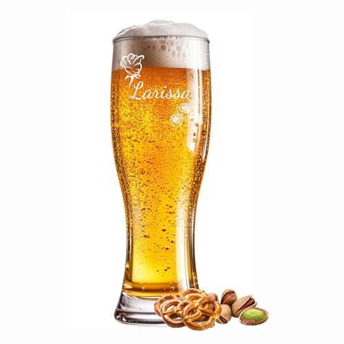 Verre à bière gravé en forme de roses 0,5 l avec texte personnalisable pour des occasions spéciales comme un anniversaire, la fête des pères ou une célébration – Gravure au choix