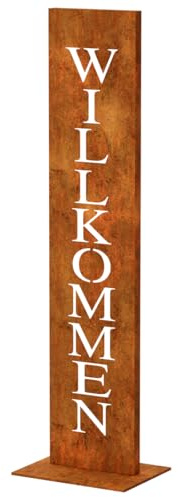 LOFTPLUS Rost Metall Willkommen-Schild for Garten-Deko - 71CM Handgefertigt Wetterfest Metallschild, Stilvolle Deko für Haustür, Garten, Terrasse, Hochzeit