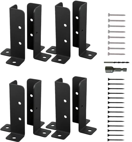 8Pcs Adjustable Deck Post Anchor Base Brackets | Heavy duty wood fence pergola post base support; fits 1.5x1.5, 2x2, 2x4, and 4x4 railing or mailbox posts
