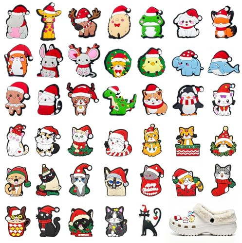Pilikoll 40 Stück Weihnachten Tierschuhverzierungen Schuh Charms Weihnachten Xmas Tiers Charm schuh Dekorations Anhänger Weihnachts Katzen Shoe Charms für schuhe DIY Dekorationen