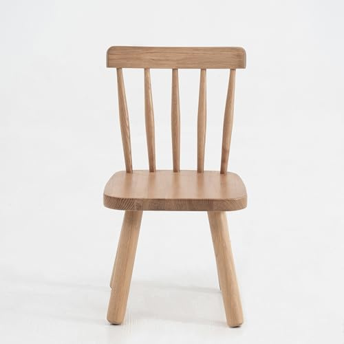 Anzezhong Kinderstuhl aus massiven Eiche, Stuhl für Kinder ohne scharfe Kante, Für Jungen und Mädchen, Kinderzimmer Stuhl, Abmessungen 31 x 51.5 x 28.5 cm (B x H x L), Natur, Hocker mit Rückenlehne