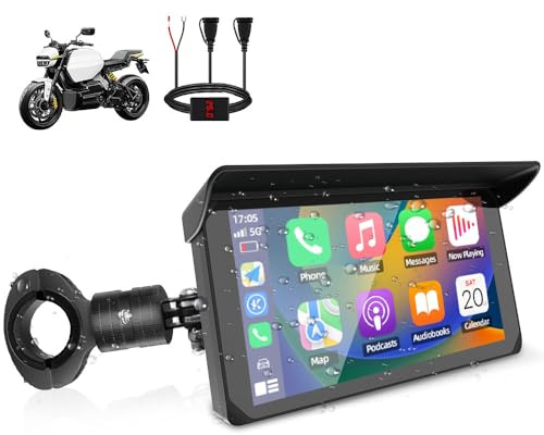 VSYSTO Motorcycle CarPlay, CarPlay sans Fil et Android Auto, écran Tactile HD étanche de 5 Pouces, Prend en Charge la Navigation GPS, câble d'alimentation avec Double Port USB