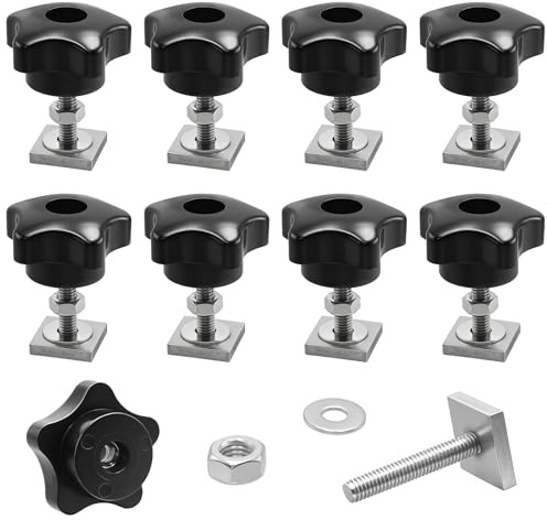 Rwbimti 8 Stück T-Nut Adapter Nutensteine M6x35mm,20 x 20 mm Dachträger Dachbox mit Muttern Sterngriffmutter und Unterlegscheiben,kompatibel mit Dachträger, Relingträger, Fahrradträger & Schiene.